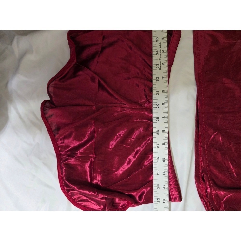 Womens Pajama Set Satin Lingerie Burgundy Sleepwear Two Piece Wine Red - Picture 7 of 8